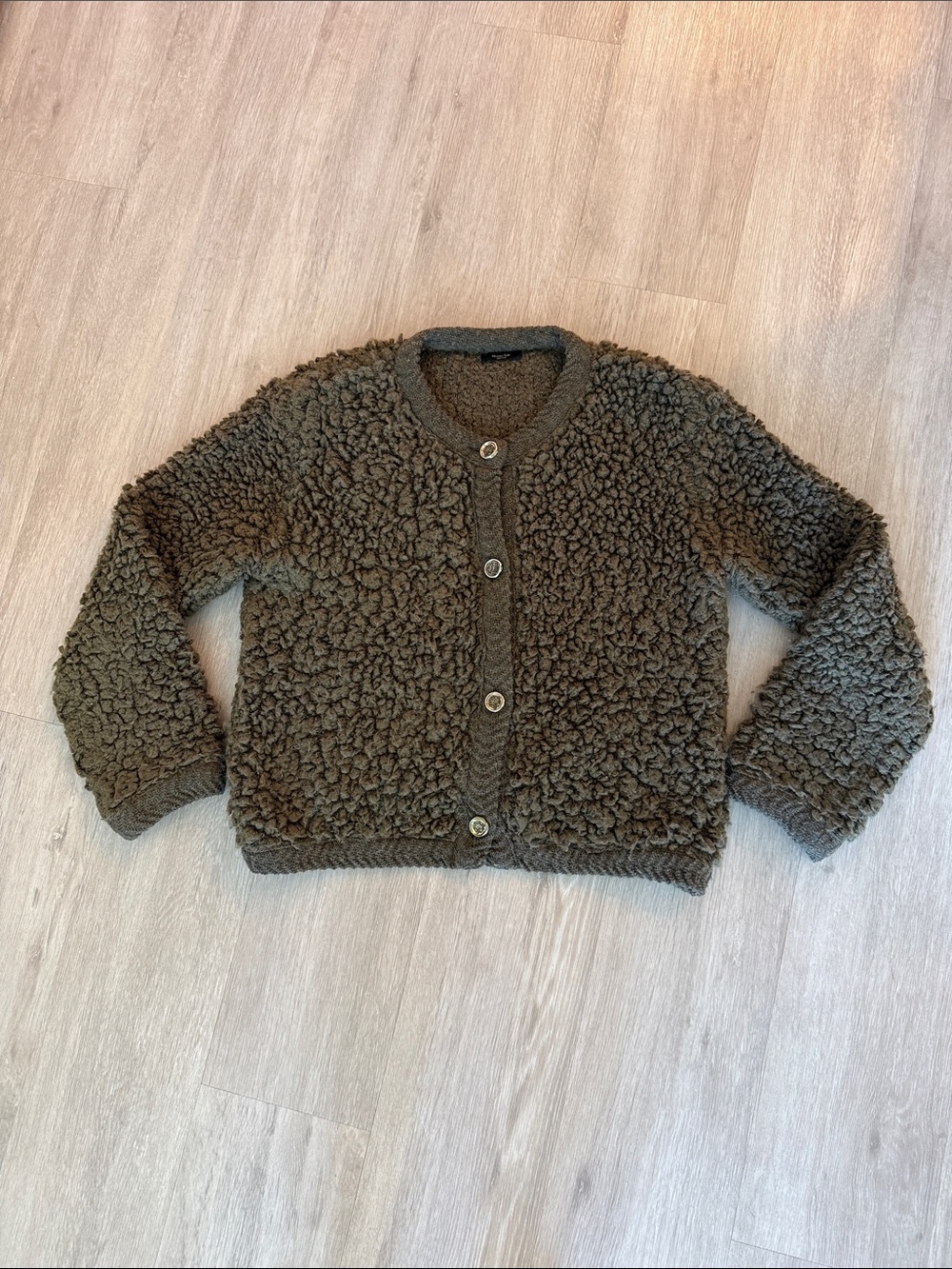 Massimo Dutti Boucle Green Cardigan Medium